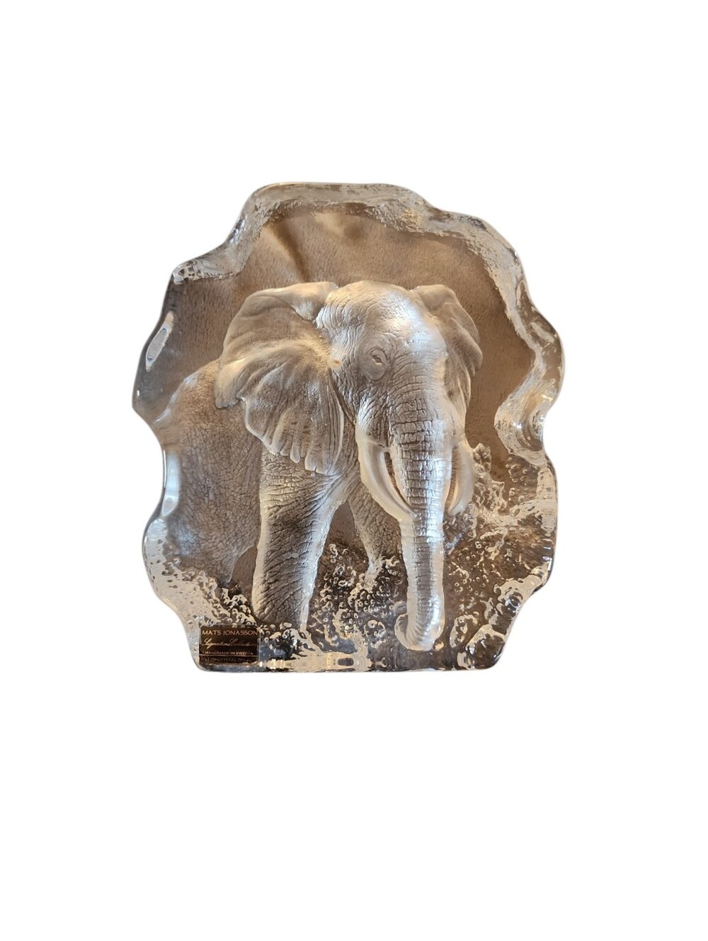 Mats Jonasson Leaded Glass Crystal Elephant Sculpture ~ 7 in. x 6 in. Signature